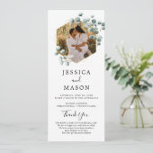 Eucalyptus groen bruiloft programma met foto programmakaart (Staand voorkant)