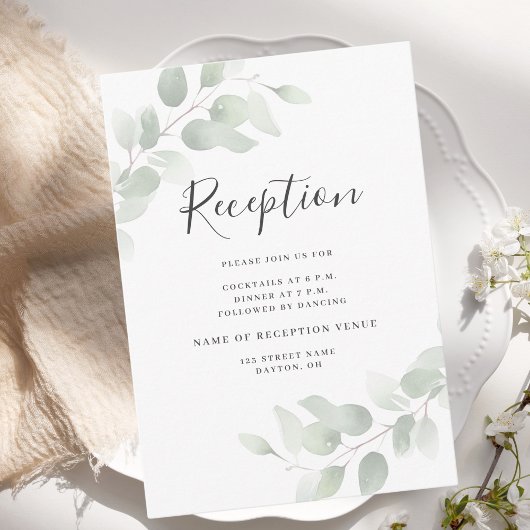 Eucalyptus groen bruiloft receptie informatiekaartje