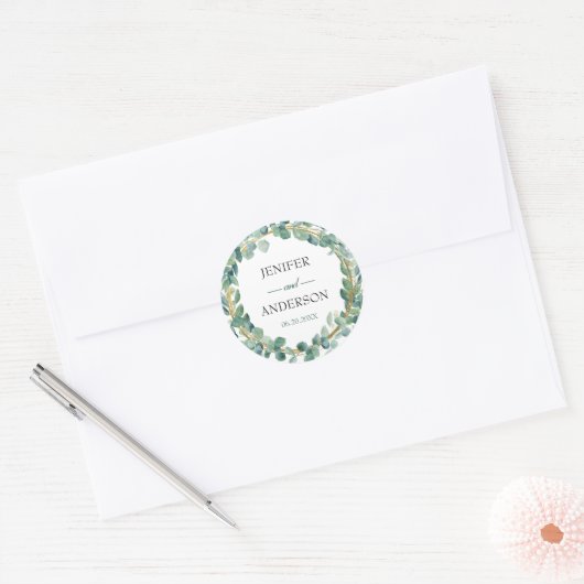 Eucalyptus groen bruiloft ronde Sticker (Envelop)