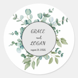 eucalyptus groen bruiloft ronde sticker