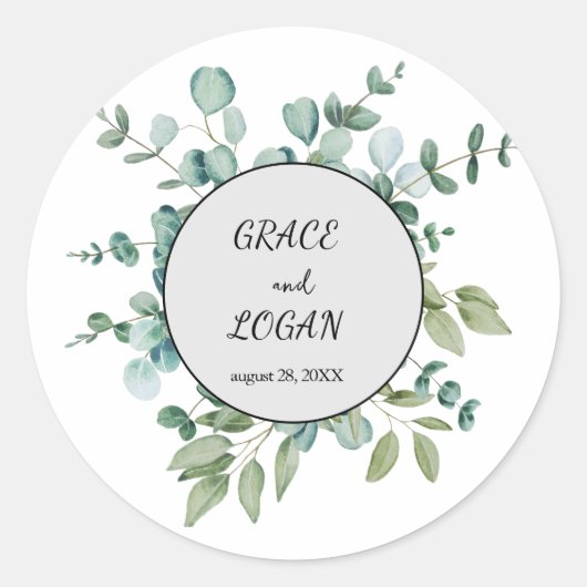 eucalyptus groen bruiloft ronde sticker (Voorkant)