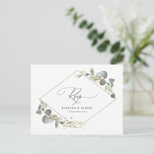 Eucalyptus groen bruiloft RSVP Briefkaart (Staand voorkant)