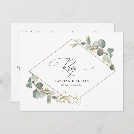 Eucalyptus groen bruiloft RSVP Briefkaart (Voorkant / Achterkant)