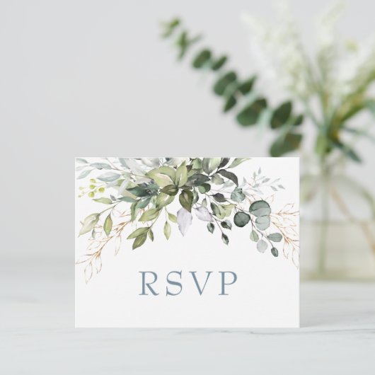 Eucalyptus groen bruiloft RSVP met maaltijdkeuze Briefkaart (Staand voorkant)