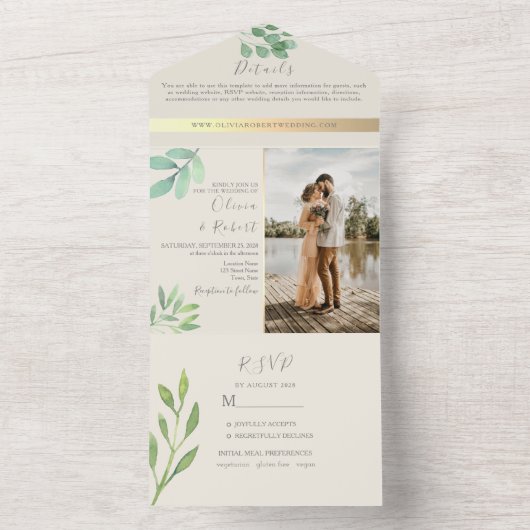 Eucalyptus groen bruiloft uitnodiging (Binnen)