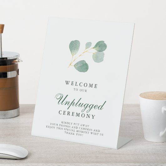 Eucalyptus groen bruiloft unplugged ceremonie reclamebord met voetstuk