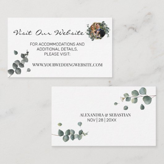 Eucalyptus groen bruiloft website Invoegen kaart Plaatskaartje (Voorkant / Achterkant)