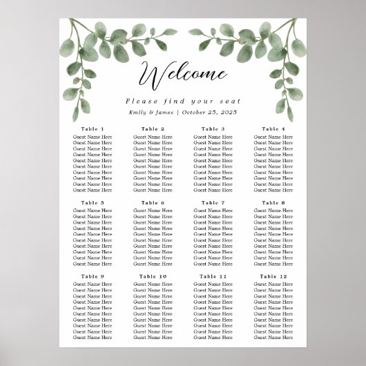 Eucalyptus groen bruiloft zitgrafiek Poster (Voorkant)
