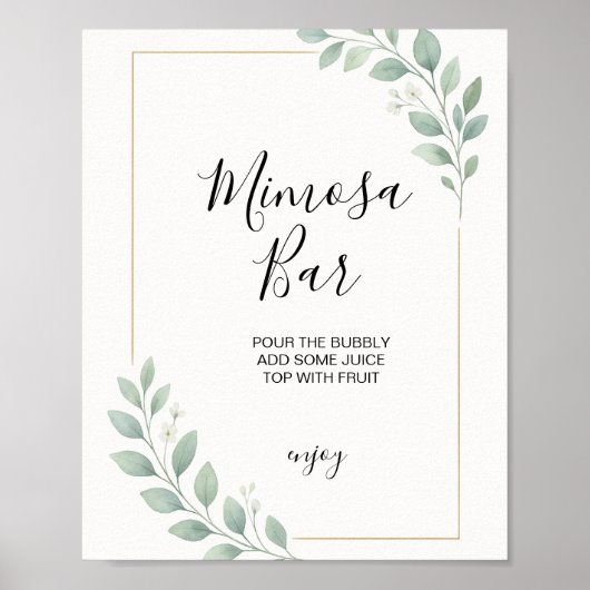 eucalyptus groen bruiloftsborrel mimosa bar bord poster (Voorkant)