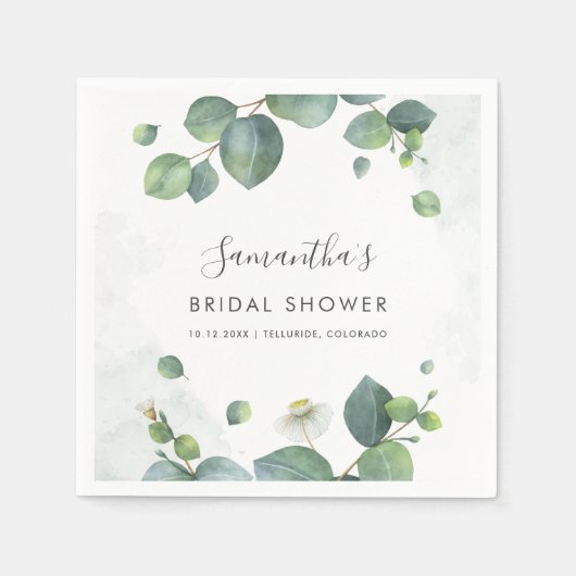 Eucalyptus groen bruiloftsshower papier servet (Voorkant)