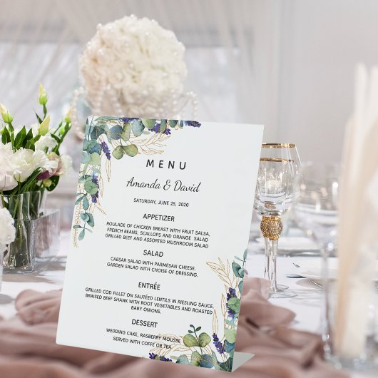 Eucalyptus groen dinermenu reclamebord met voetstuk