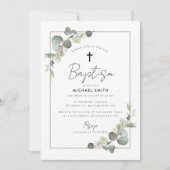 eucalyptus groen doop uitnodiging (Voorkant)