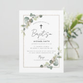 eucalyptus groen doop uitnodiging (Staand voorkant)