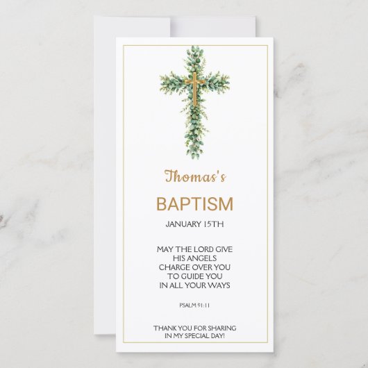 Eucalyptus groen doopgunst boekmerk bedankkaart (Voorkant)