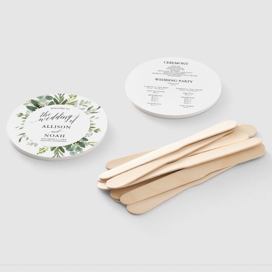 Eucalyptus groen eenvoudig elegant huwelijksprogra handwaaier (Niet-gemonteerd)