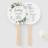 Eucalyptus groen eenvoudig elegant huwelijksprogra handwaaier (Voorkant en achterkant)