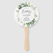Eucalyptus groen eenvoudig elegant huwelijksprogra handwaaier (Voorkant)