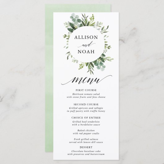 Eucalyptus groen eenvoudig elegant menu (Voorkant / Achterkant)