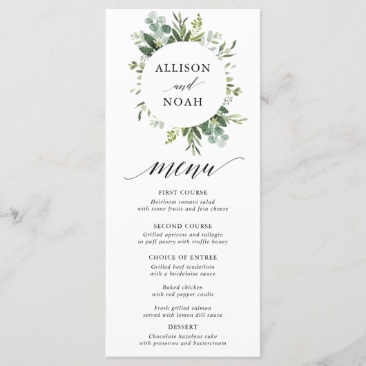 Eucalyptus groen eenvoudig elegant menu (Voorkant)