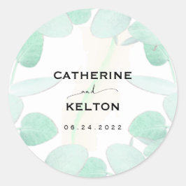 Eucalyptus groen eenvoudig en modern ronde sticker