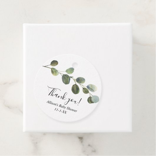 Eucalyptus groen eenvoudig modern bedankjes labels (In situ)