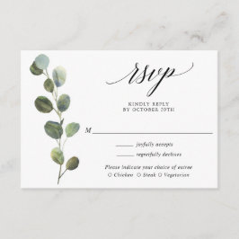 Eucalyptus groen eenvoudige elegante bruiloft RSVP Informatiekaartje