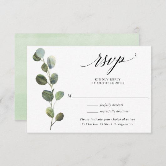 Eucalyptus groen eenvoudige elegante bruiloft RSVP Informatiekaartje (Voorkant / Achterkant)