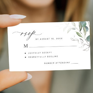 Eucalyptus groen eenvoudige elegante bruiloft RSVP Notitiekaartje