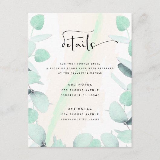 Eucalyptus groen eenvoudige en moderne behuizing informatiekaartje (Voorkant)