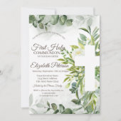 Eucalyptus groen eerste heilige communie kaart (Voorkant)