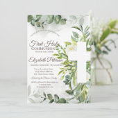 Eucalyptus groen eerste heilige communie kaart (Staand voorkant)