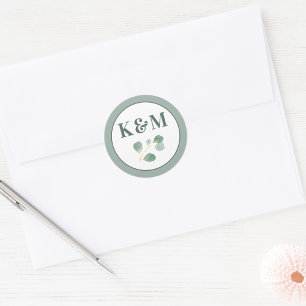 Eucalyptus groen Elegant bruiloft monogram Ronde Sticker