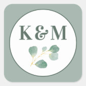 Eucalyptus groen Elegant bruiloft monogram Vierkante Sticker (Voorkant)