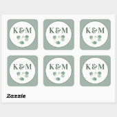 Eucalyptus groen Elegant bruiloft monogram Vierkante Sticker (Vel)