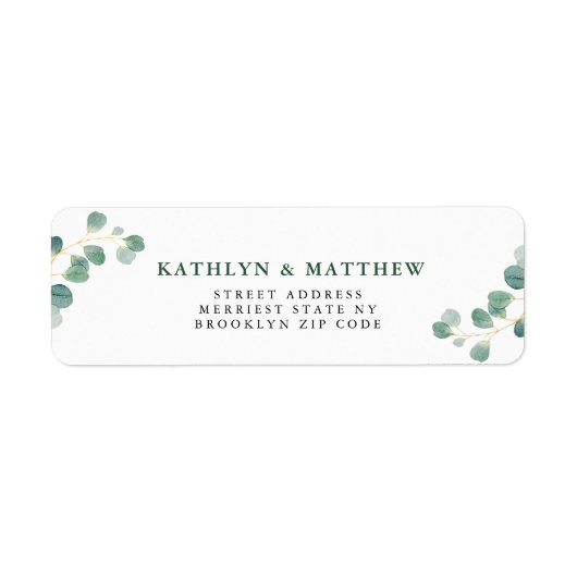 Eucalyptus groen Elegant bruiloft retour adres Etiket (Voorkant)