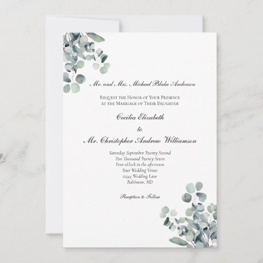 Eucalyptus groen Elegant Formele Verwoording Bruil Kaart (Voorkant)