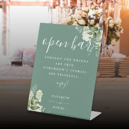 Eucalyptus Groen Elegant Groen Bloemen Open Bar Reclamebord Met Voetstuk