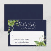 Eucalyptus groen Elegant marineblauw bruiloft RSVP Kaartje (Voorkant / Achterkant)