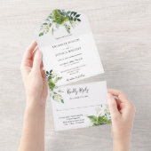 Eucalyptus groen Elegant Monogram bruiloft All In One Uitnodiging (Afscheurbaar)