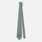 Eucalyptus Groen Elegant Trouw Usher Monogram Stropdas (Voorkant)