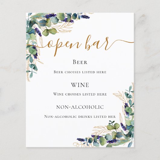 Eucalyptus groen elegante bar menu (Voorkant)