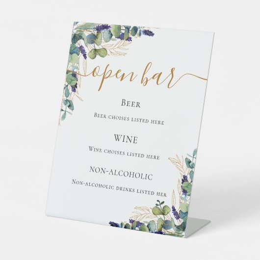 Eucalyptus groen elegante bar menu reclamebord met voetstuk (Voorkant)