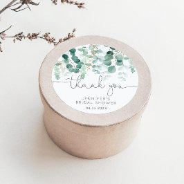 Eucalyptus groen elegante bruids bedankje ronde sticker