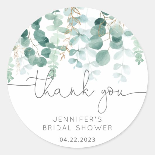 Eucalyptus groen elegante bruids dank je ronde sticker (Voorkant)