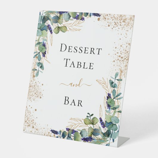 Eucalyptus groen elegante dessert tafel bar reclamebord met voetstuk (Voorkant)