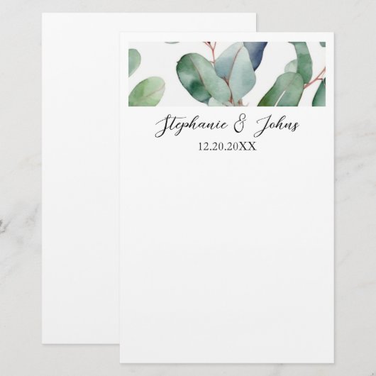 Eucalyptus groen Elegante eenvoudige rustieke brui Briefpapier (Voorkant / Achterkant)