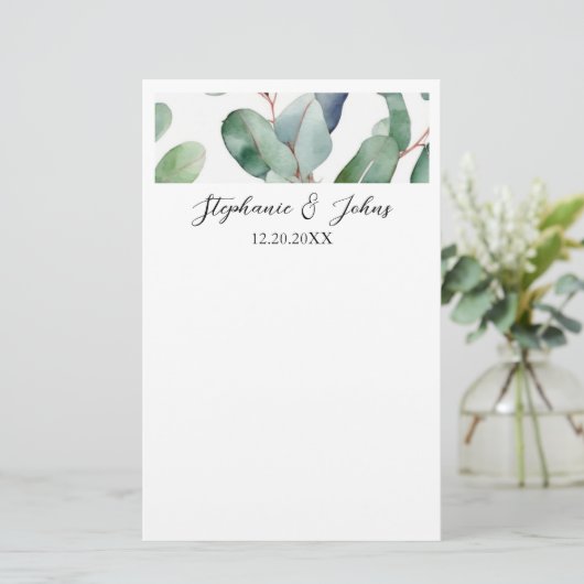 Eucalyptus groen Elegante eenvoudige rustieke brui Briefpapier (Staand voorkant)