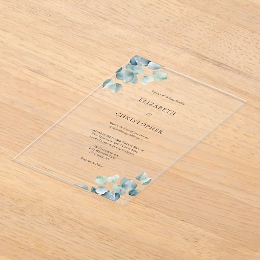 Eucalyptus groen Elegante minimalistische bruiloft Acryl Uitnodigingen (Laagn)