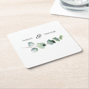 Eucalyptus groen Elegante minimalistische bruiloft Kartonnen Onderzetters