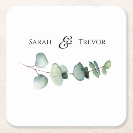 Eucalyptus groen Elegante minimalistische bruiloft Kartonnen Onderzetters